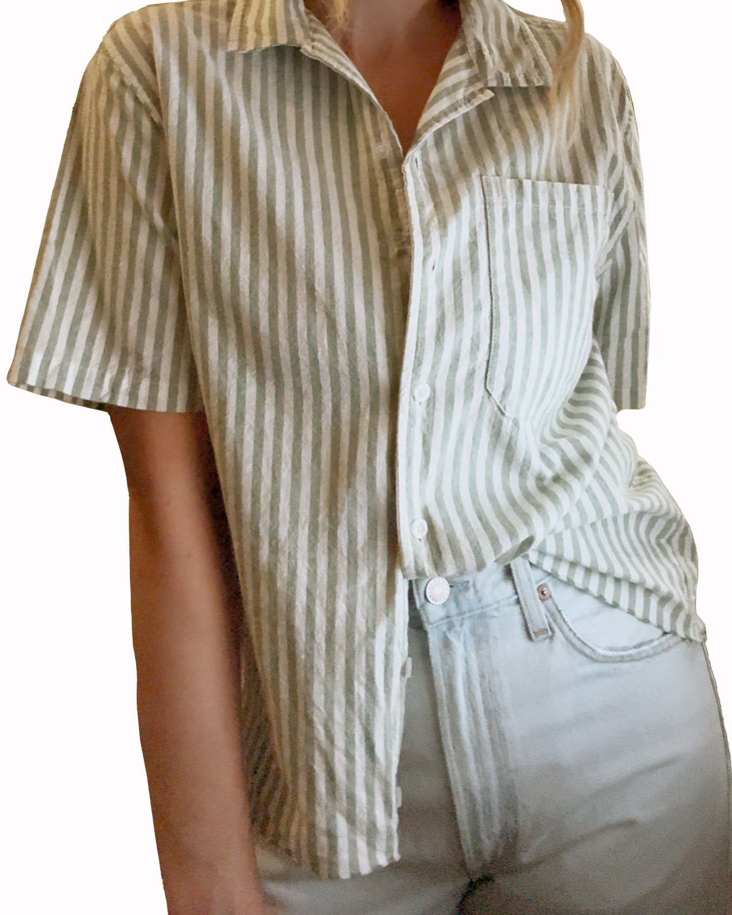 Raw Hem Stripe Oxford Camp Shirt (M/L)