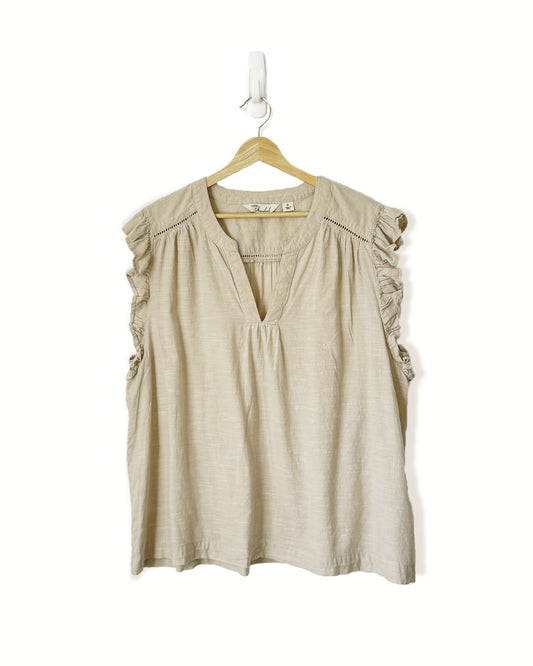 Beige Flutter Sleeve Cotton Top (XL)