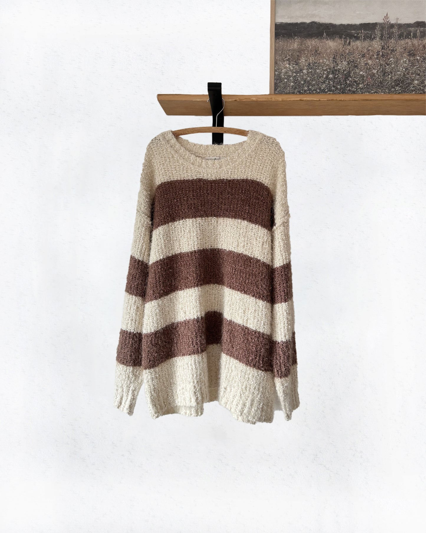 Altar’d State Oversize Stripe Fuzzy Popcorn Sweater (L)