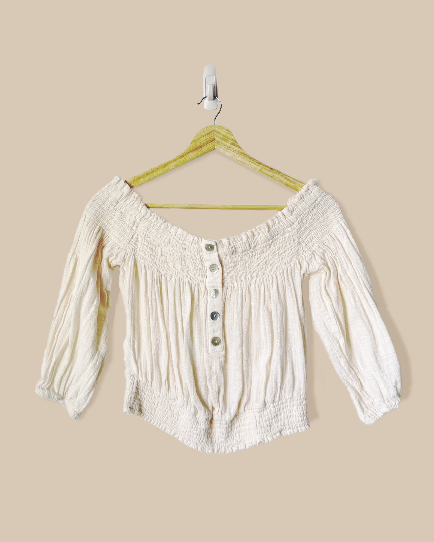 Off-the-Shoulder Gauze Top | Blouse (L, but fits S/M)