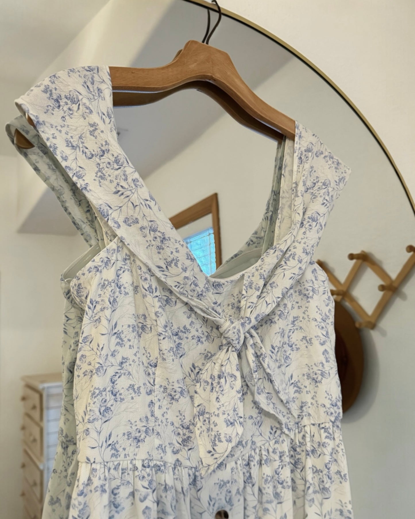 Floral Linen Blend French Country Midi Dress (M)