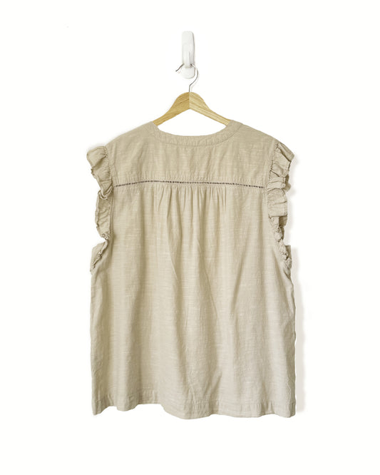 Beige Flutter Sleeve Cotton Top (XL)