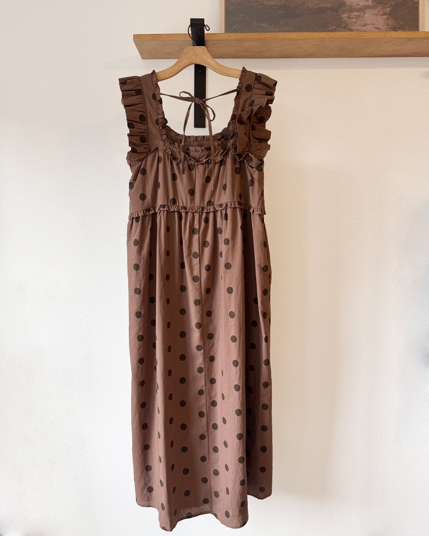 Ruffle Detail Maxi Dress in Chocolate Dot (S)