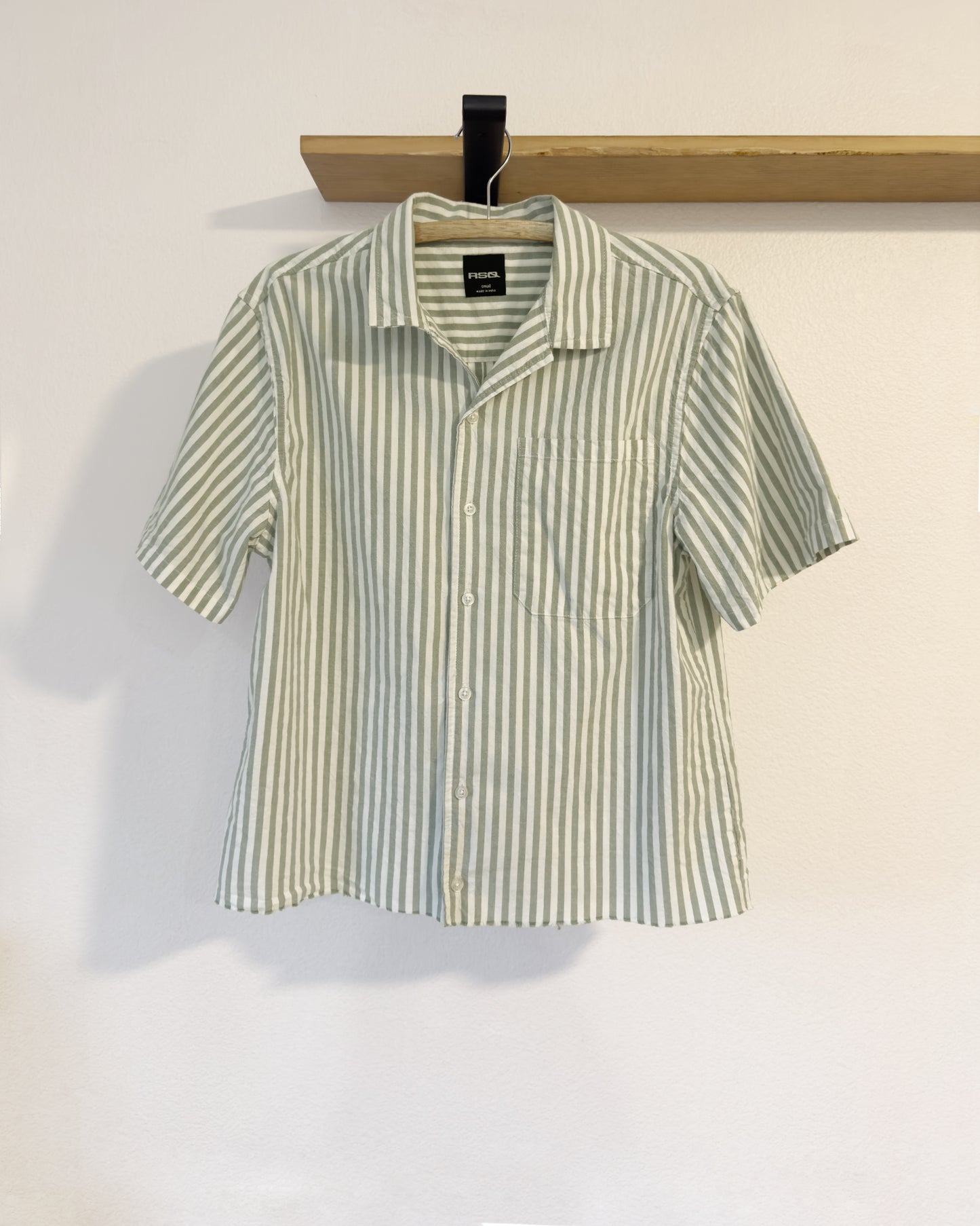 Raw Hem Stripe Oxford Camp Shirt (M/L)