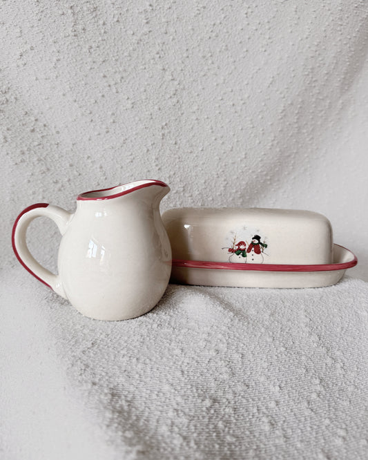 Vintage Christmas Butter Dish & Syrup Set