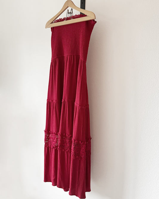 Bohemian Strapless Lace Trim Maxi Dress (XL)