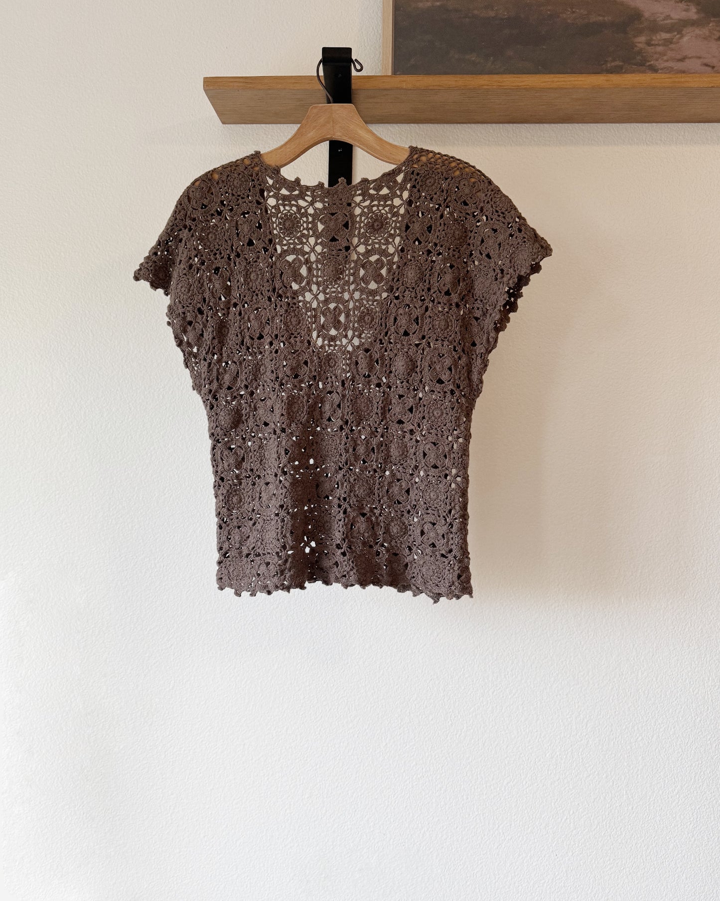 Crocheted Short Sleeve Cardigan (L)