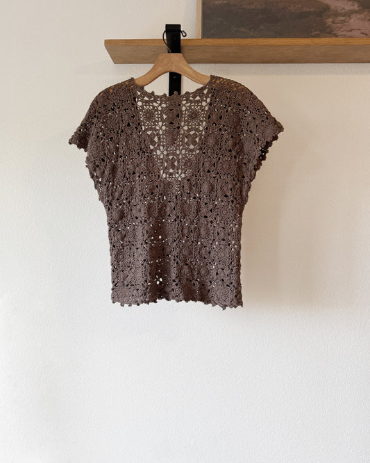 Crocheted Short Sleeve Cardigan (L)