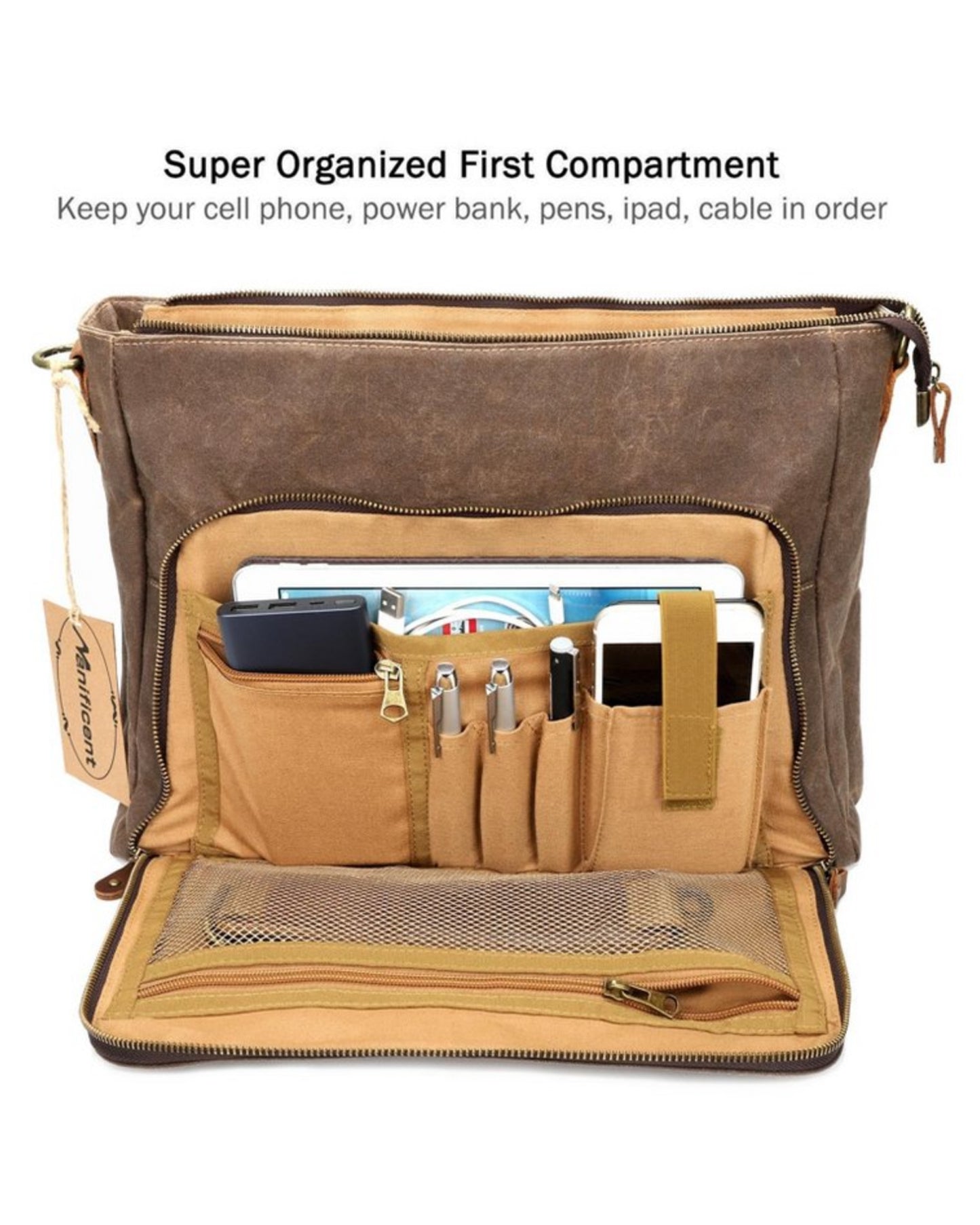 Waxed Canvas Leather Messenger Bag (15" x 12" x 4")