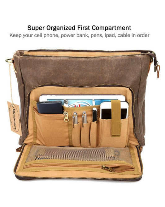 Waxed Canvas Leather Messenger Bag (15" x 12" x 4")