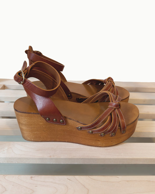 Isabel Marant Etoile Zia Leather Wooden Platform Wedge (38)