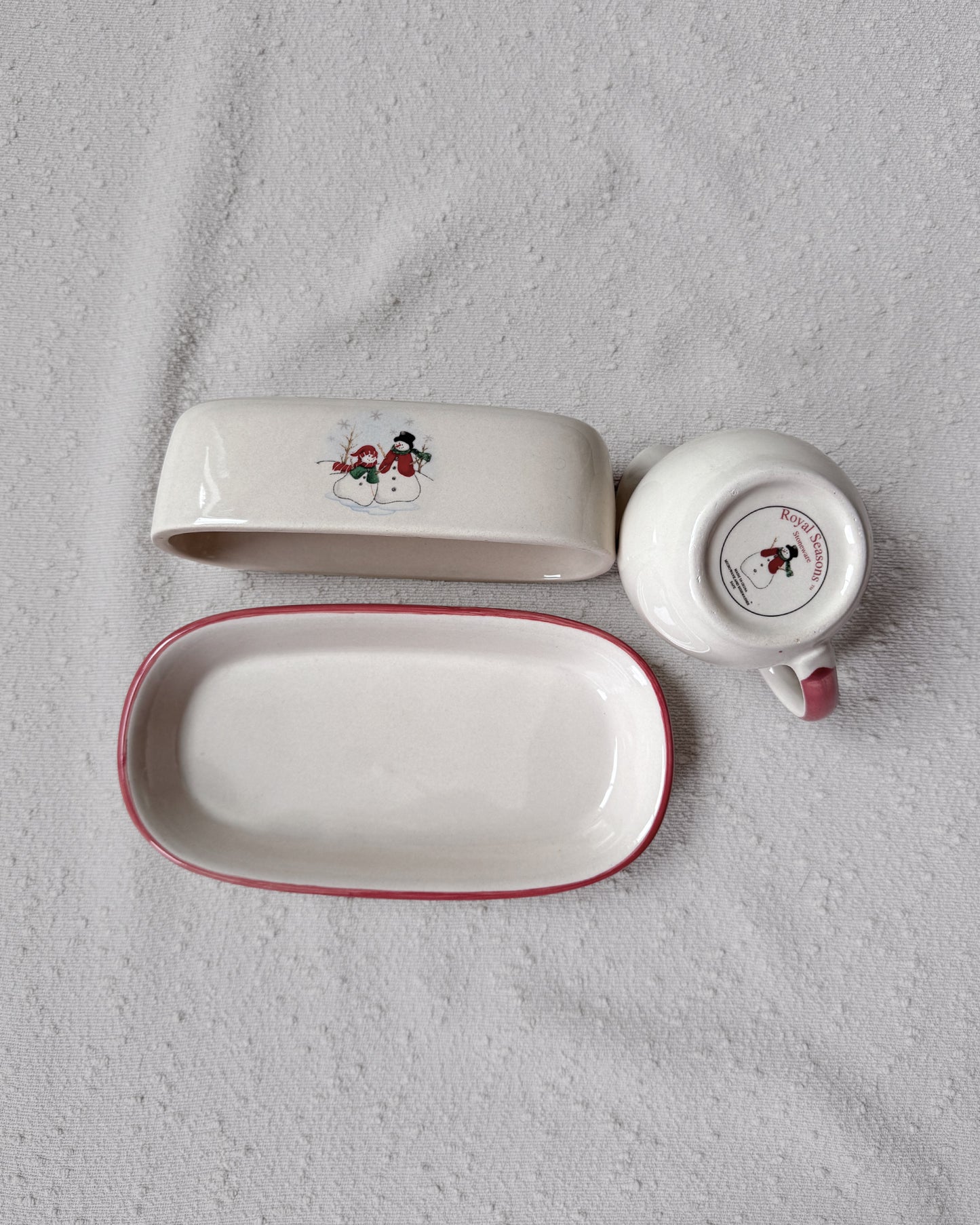 Vintage Christmas Butter Dish & Syrup Set