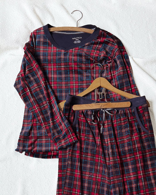 Velour Plaid Pajama Pants Set (S)