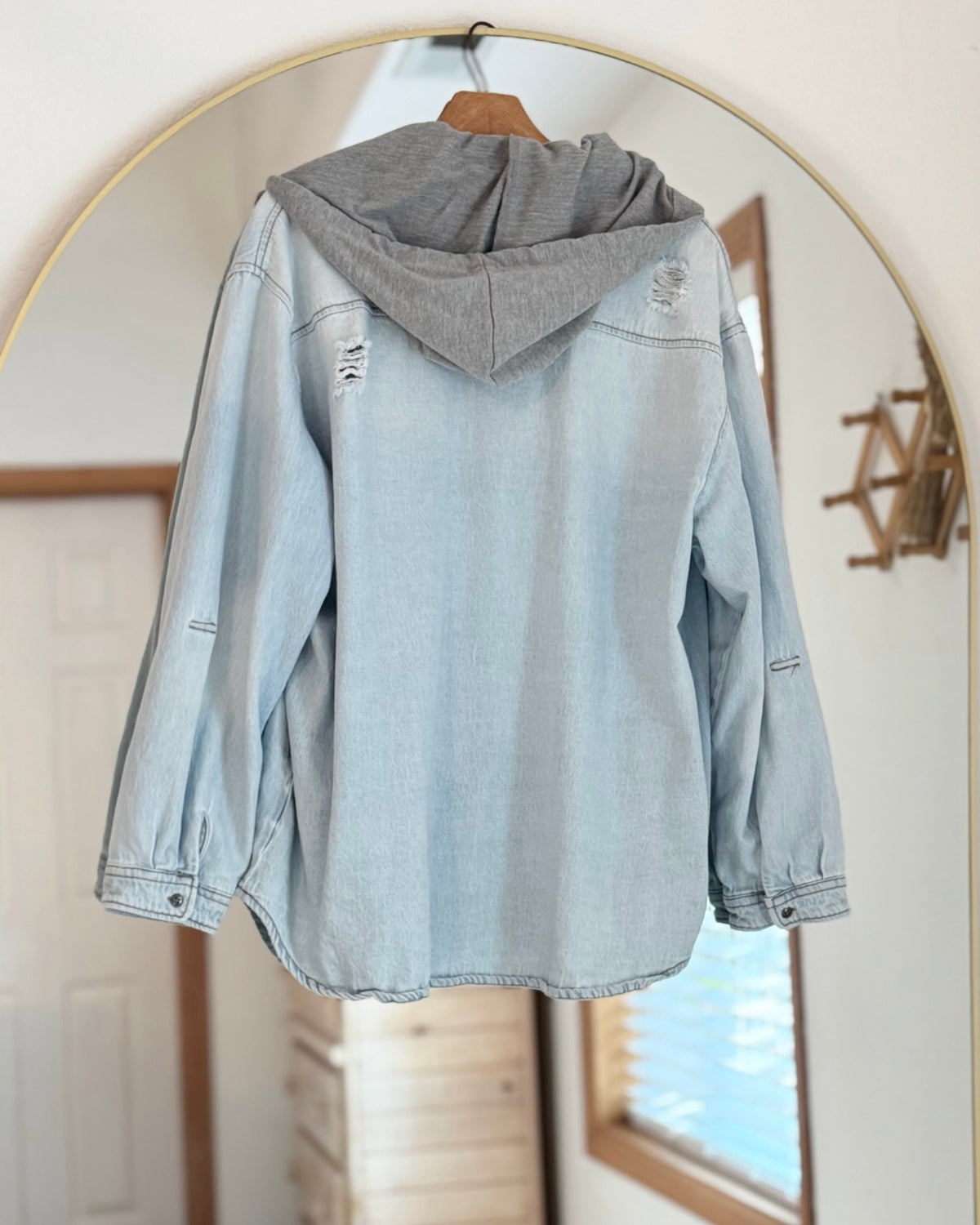 Risen Brand Distressed Hooded Denim Shacket (L- 1XL)