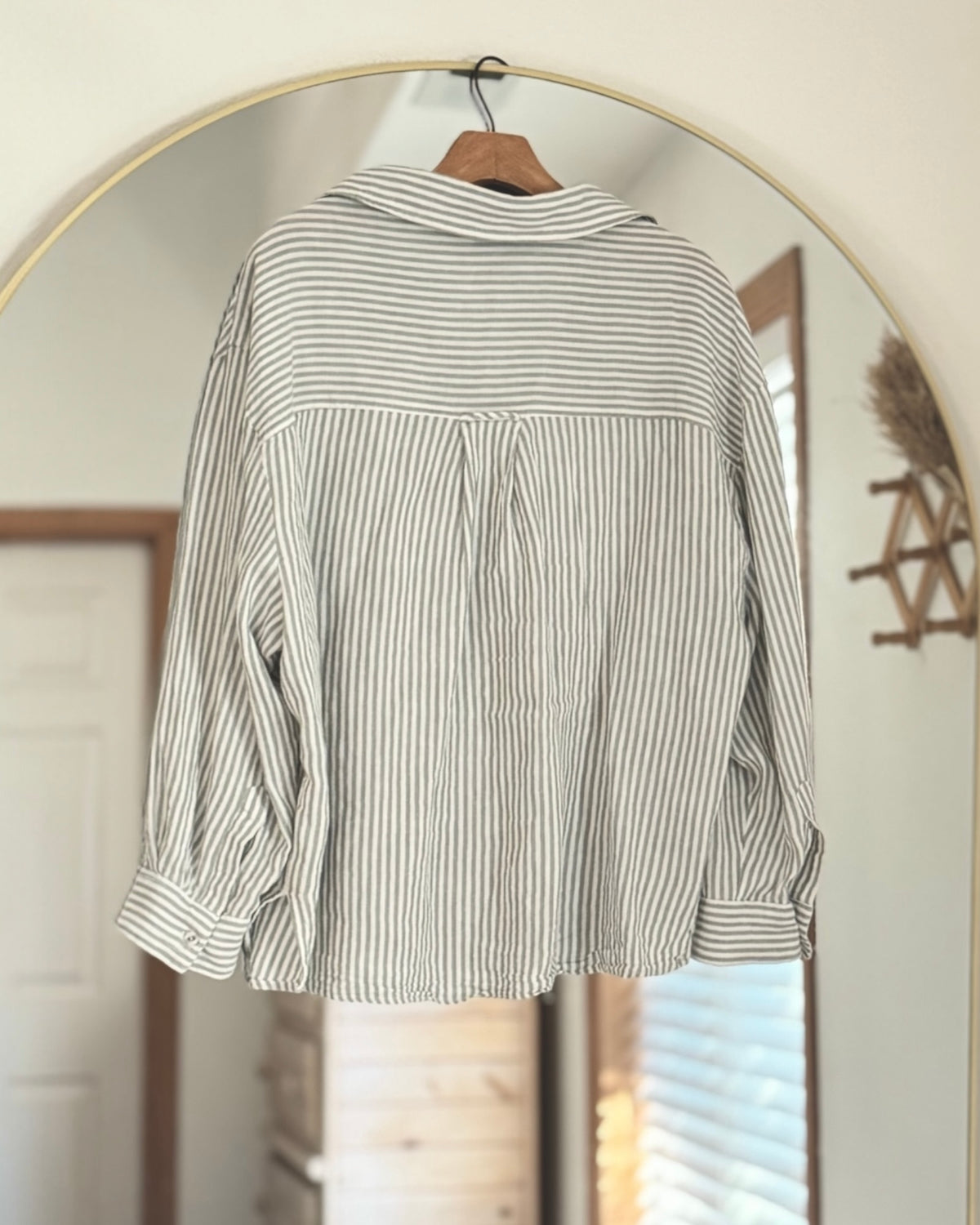 Linen Striped Button Down Top (L)