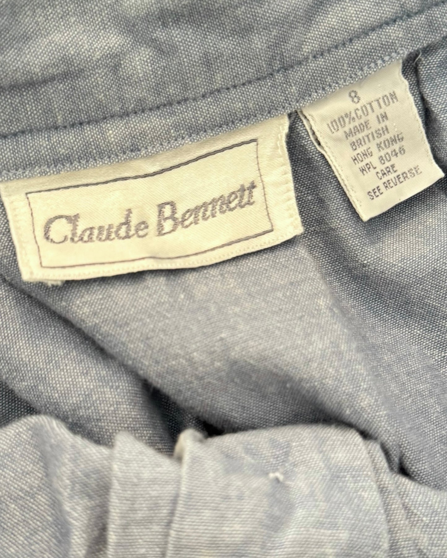 Vintage Light Blue Chambray Midi Skirt - Button Front Pleated Flared (Fits XS/S)