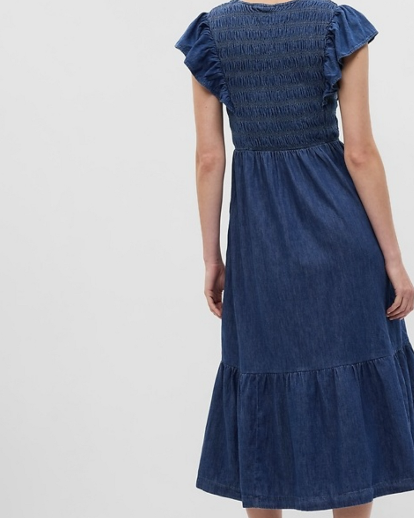 Gap Denim Ruffle Sleeve Smocked Midi Dress (S)