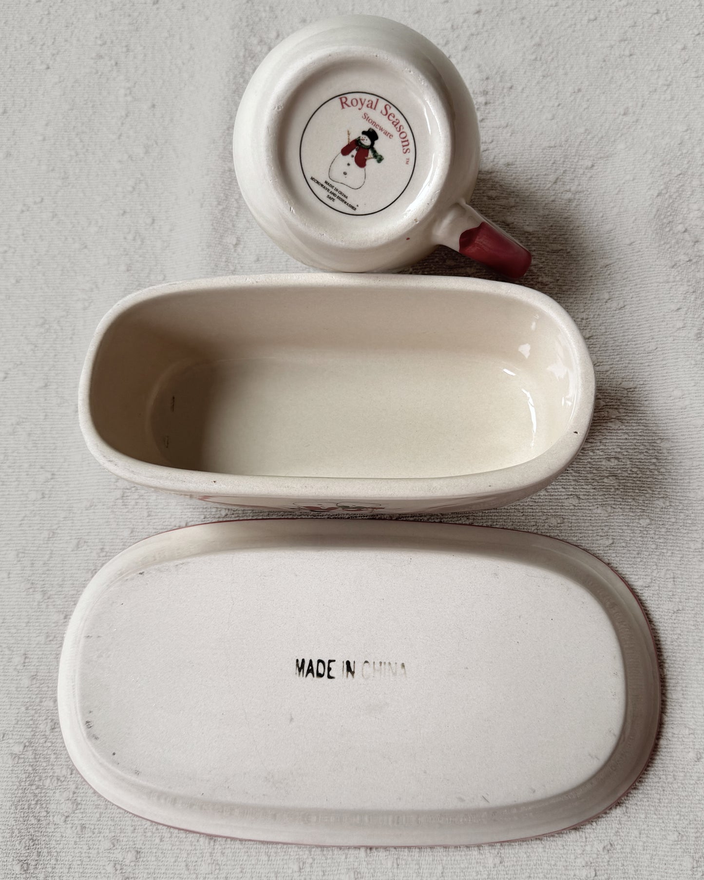 Vintage Christmas Butter Dish & Syrup Set