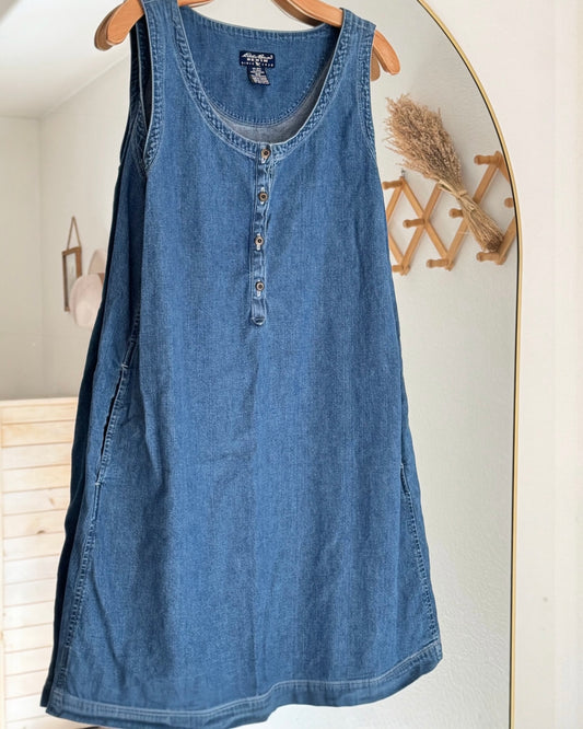 Vintage 90s Eddie Bauer Denim Jumper | Shift Dress (M)