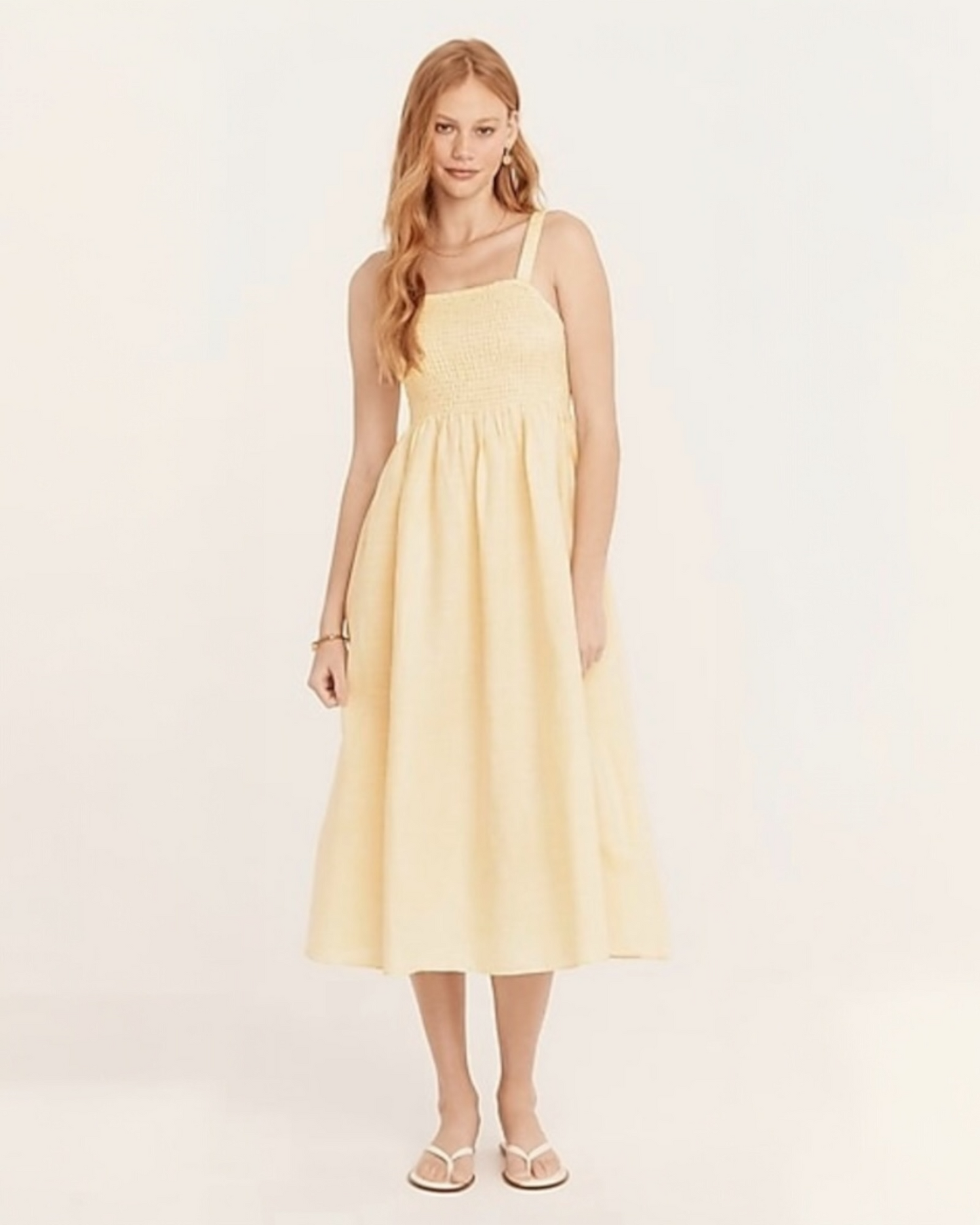 Honey Smocked Linen|Cotton Dress (M/L)