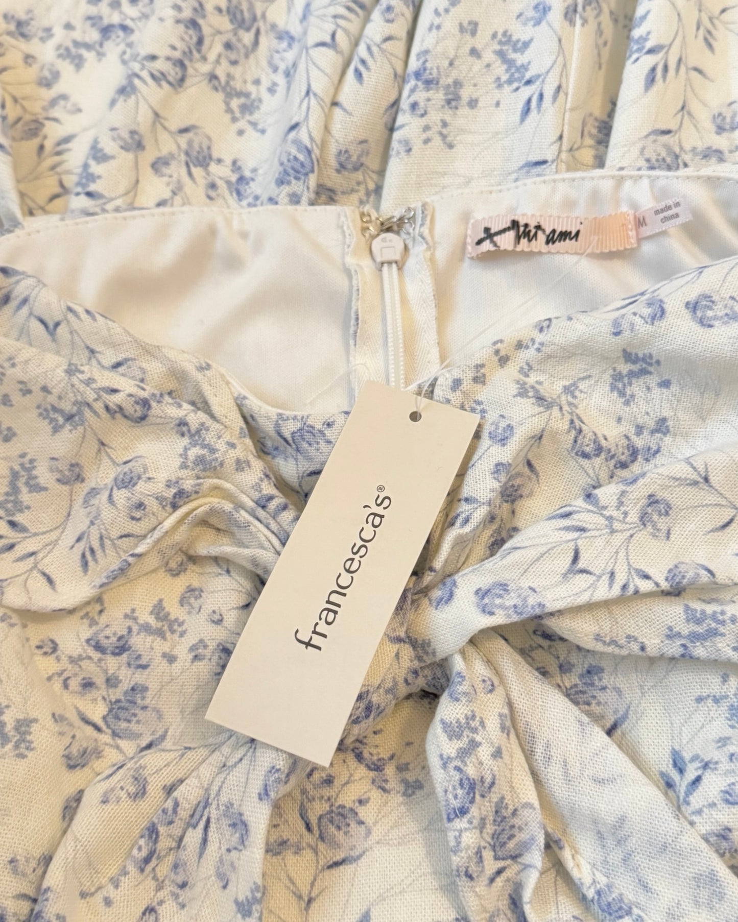Floral Linen Blend French Country Midi Dress (M)