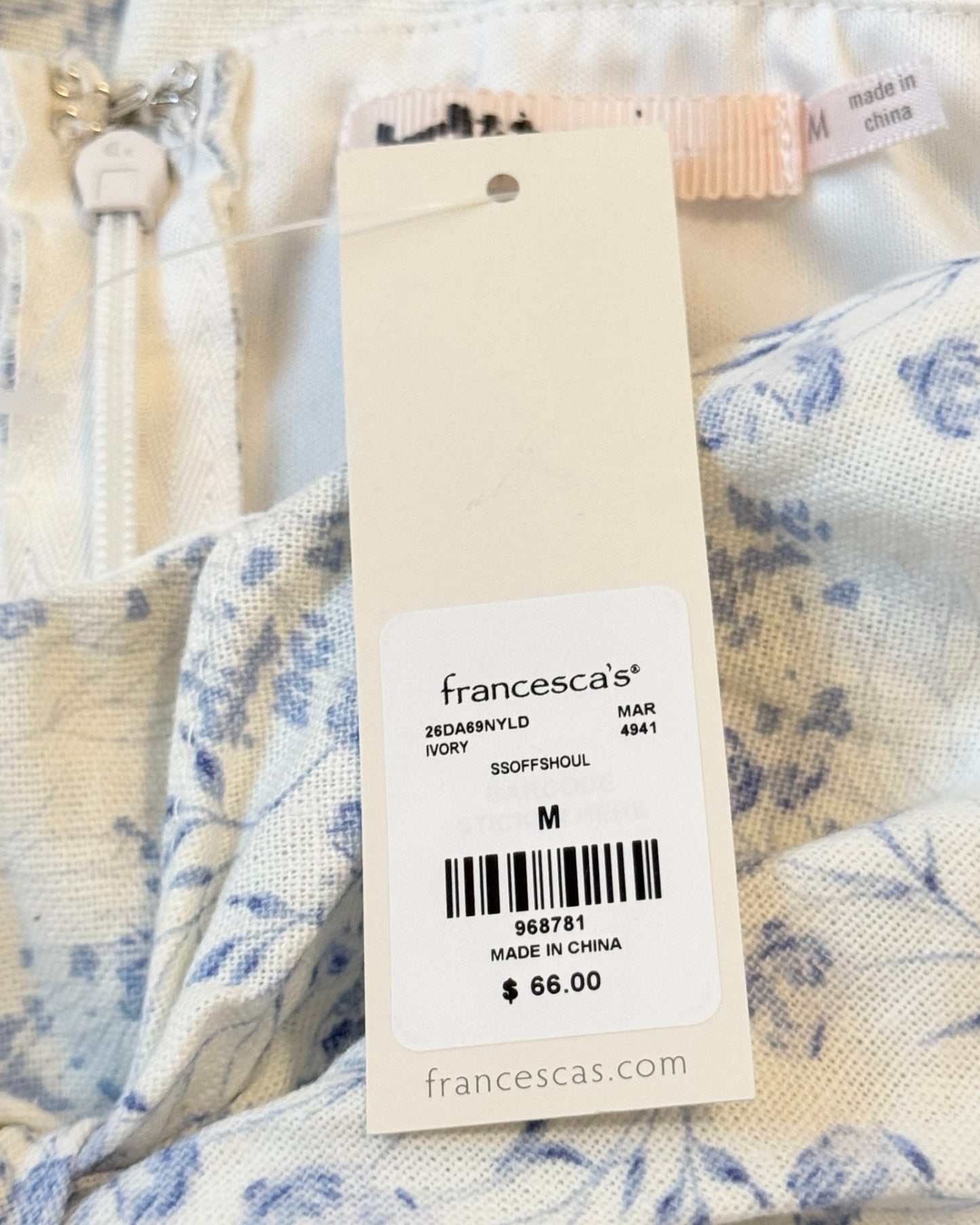Floral Linen Blend French Country Midi Dress (M)