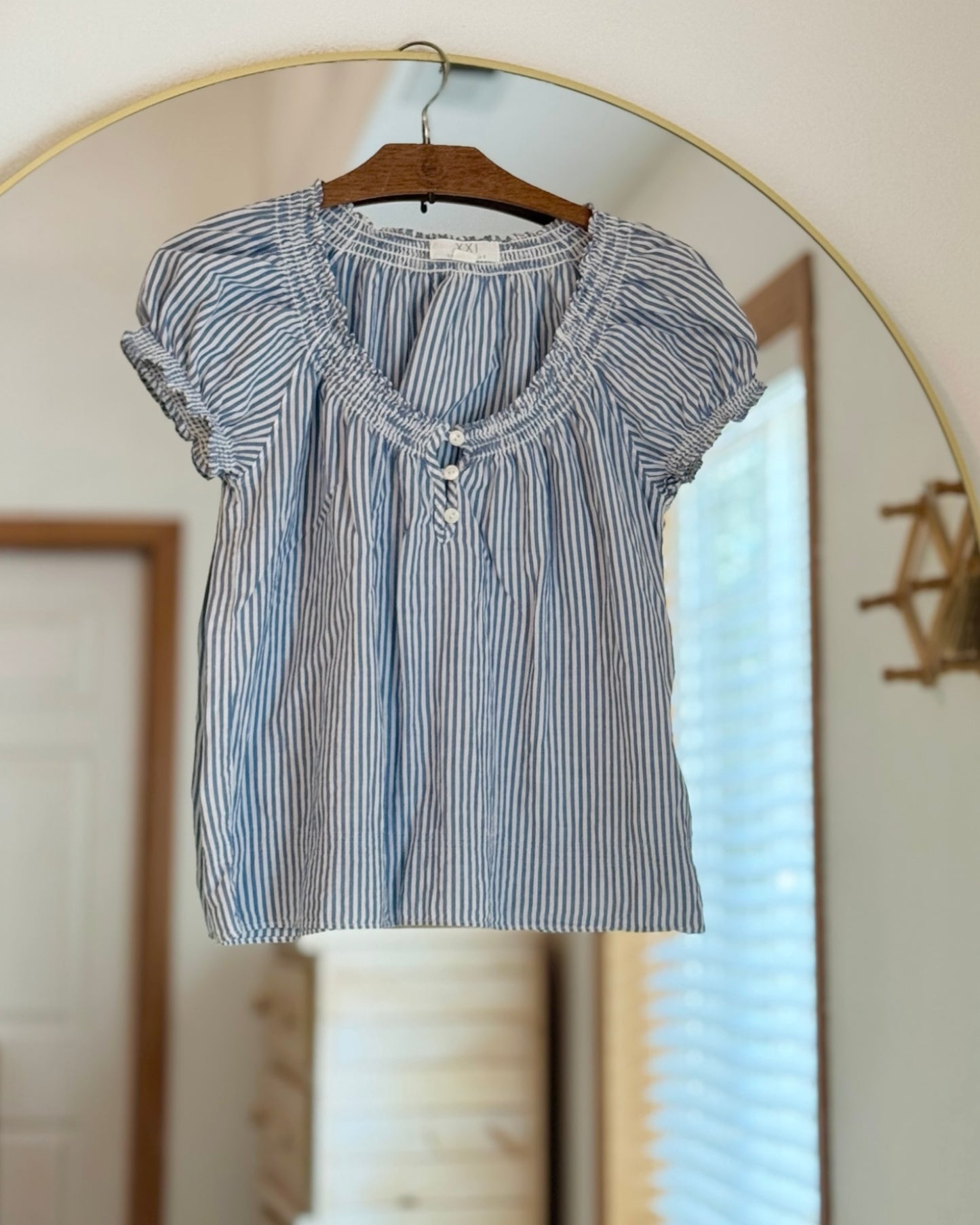 Striped Cotton Peasant Blouse (M)