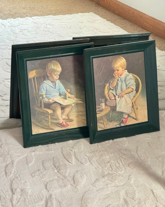 Vintage Framed Artwork, Gretchen and Gary by James Ingwersen (12x10) | Set of 2