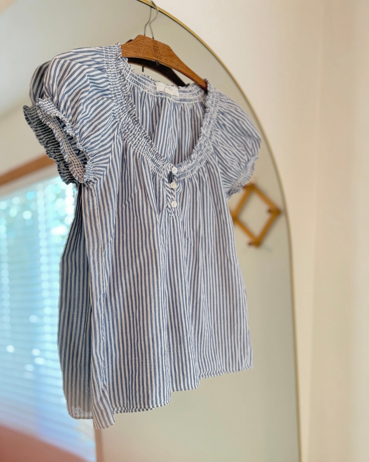 Striped Cotton Peasant Blouse (M)