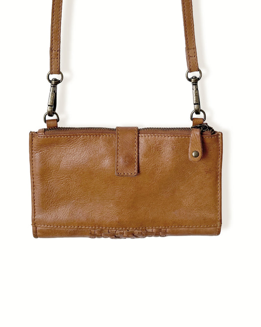 Brown Crossbody Genuine Leather Woven Purse | Wallet
