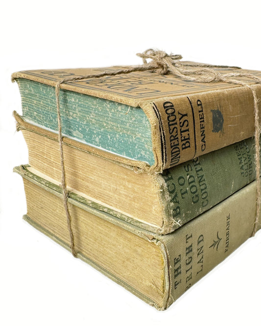 Lot of 3 Green Brown Vintage Books | Decor | Circa 1917 to 1930