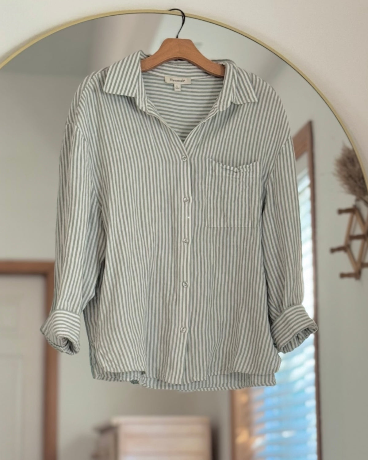 Linen Striped Button Down Top (L)