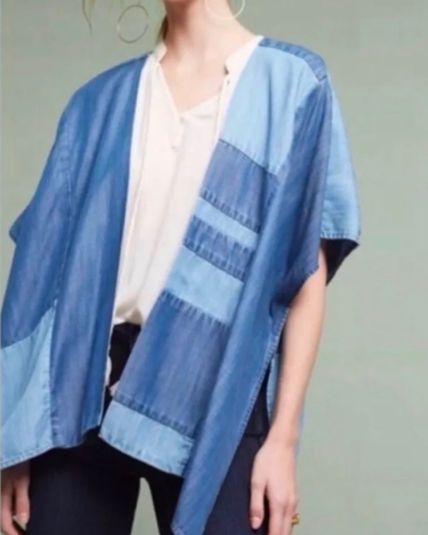 Anthropologie Cloth & Stone Denim Patchwork Kimono (OS)