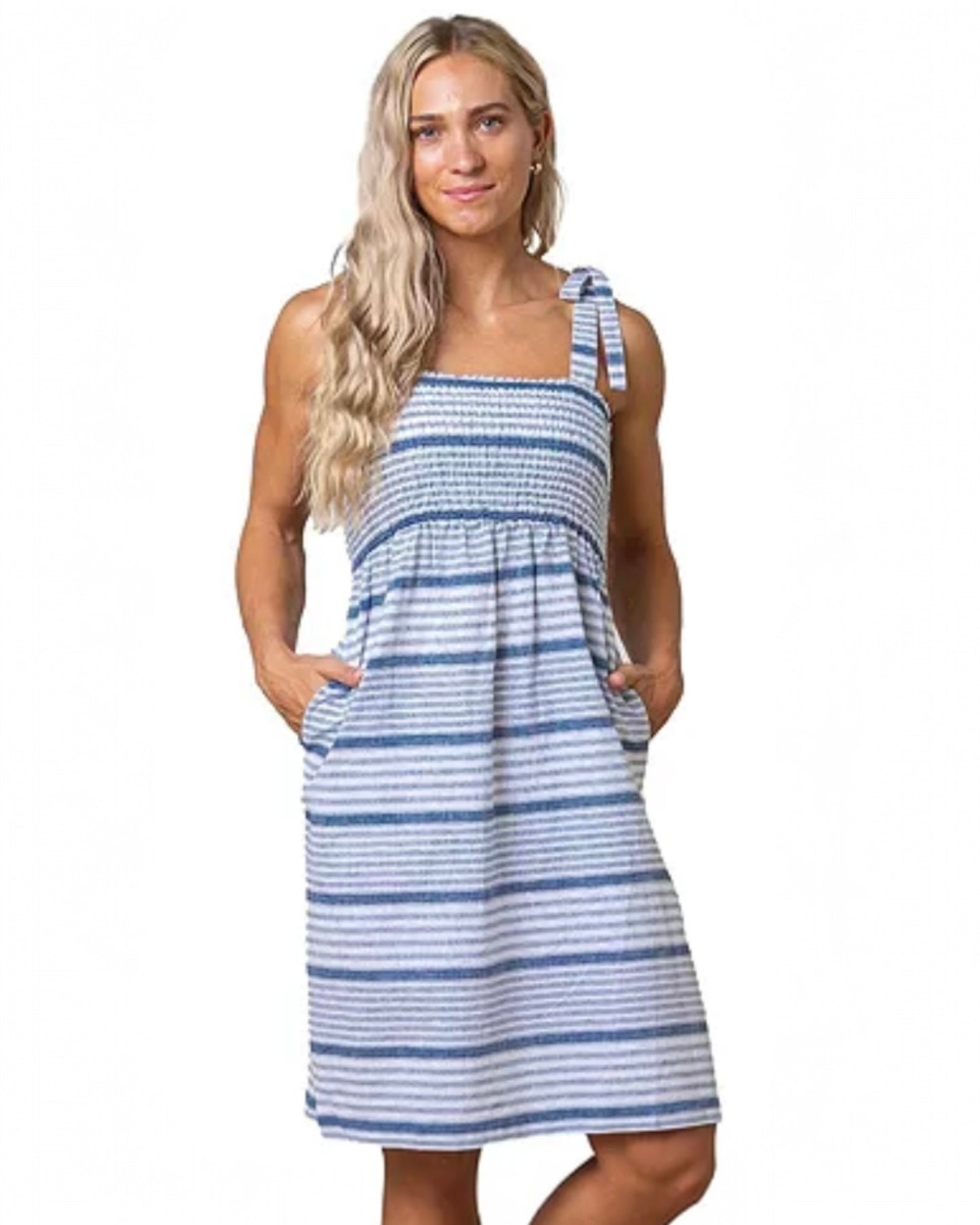 Hope & Henry Smocked Bow-Shoulder Dress (L)