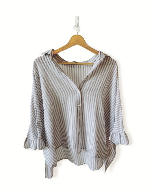 Cotton Oversized Button-Down Top (M)