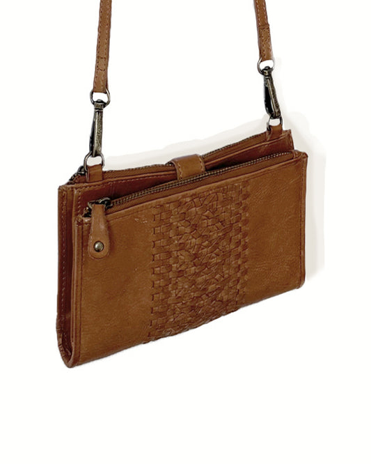 Brown Crossbody Genuine Leather Woven Purse | Wallet