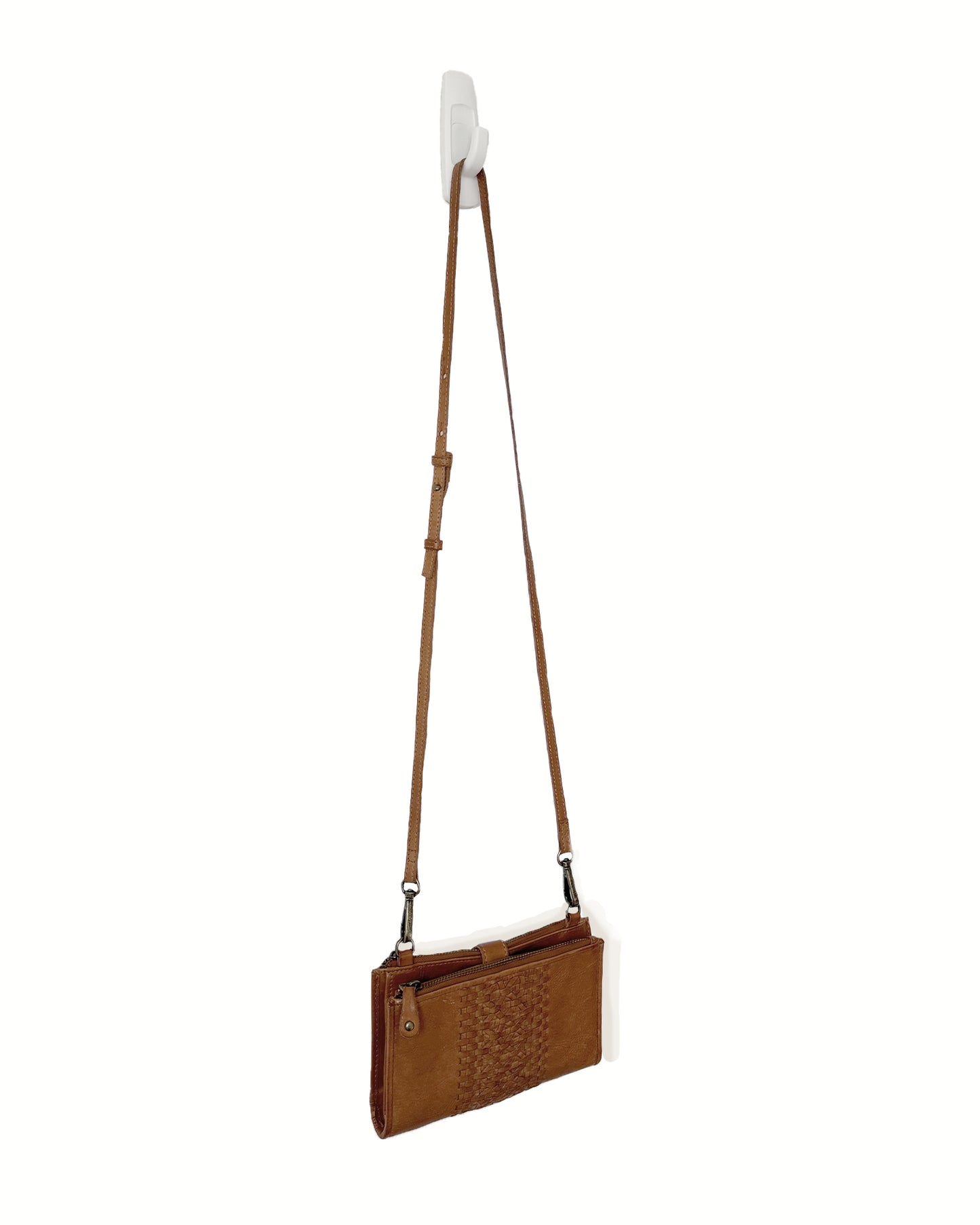 Brown Crossbody Genuine Leather Woven Purse | Wallet