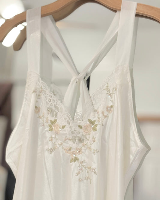 Embroidered Satin Chiffon Nightgown Slip (XL)