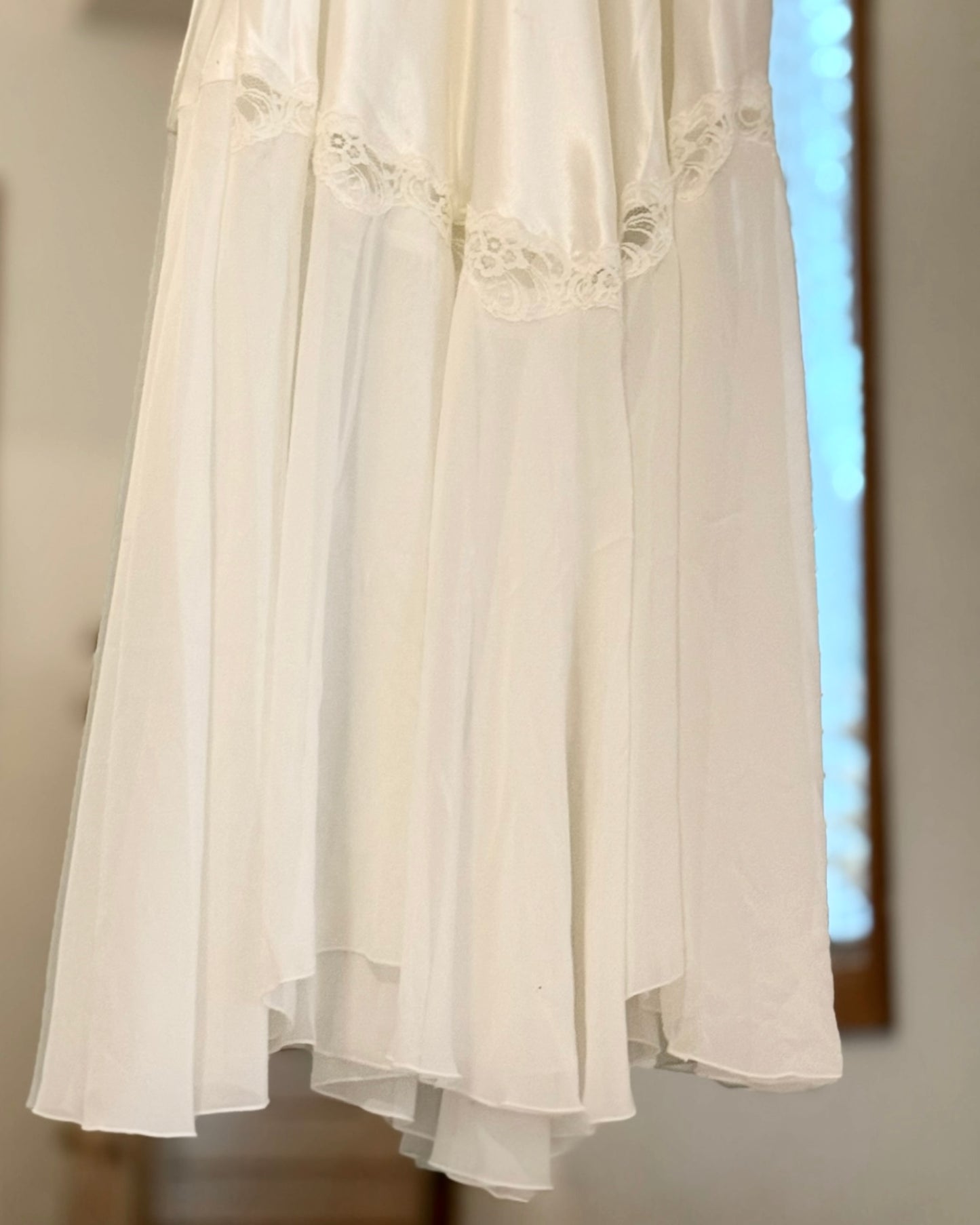 Embroidered Satin Chiffon Nightgown Slip (XL)