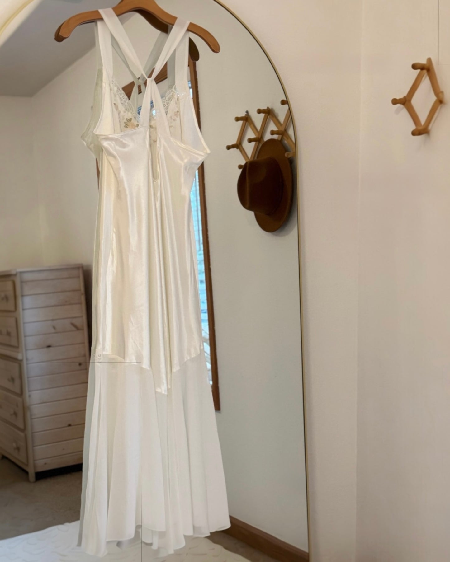 Embroidered Satin Chiffon Nightgown Slip (XL)