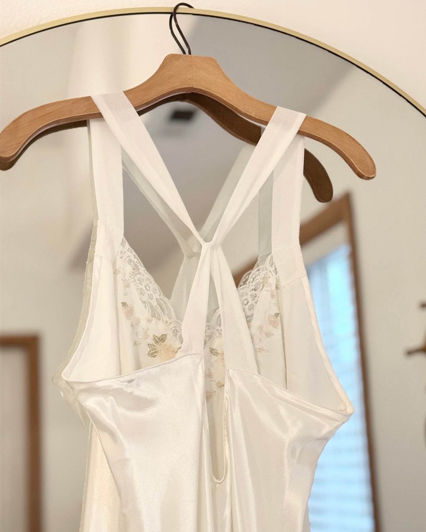 Embroidered Satin Chiffon Nightgown Slip (XL)