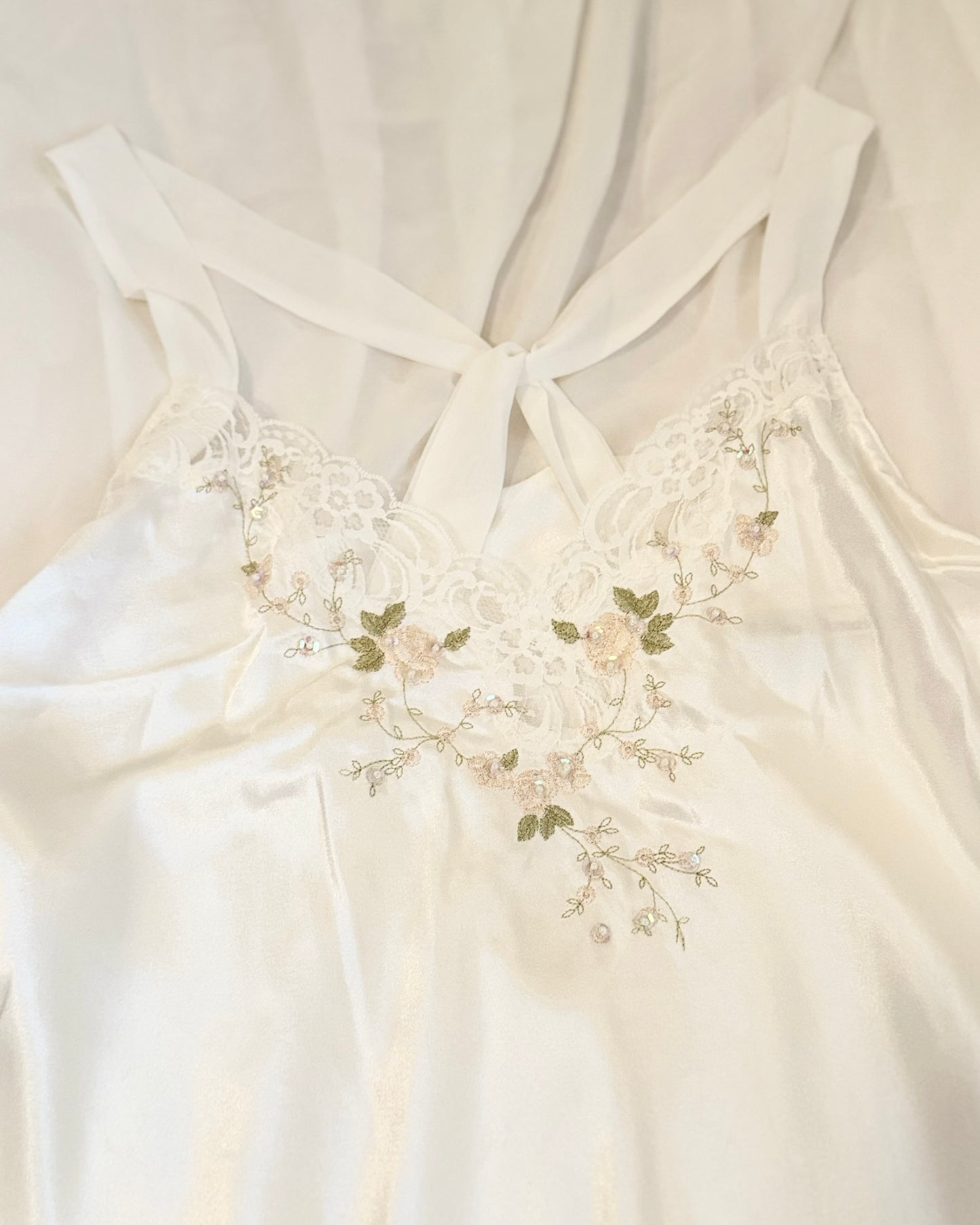 Embroidered Satin Chiffon Nightgown Slip (XL)