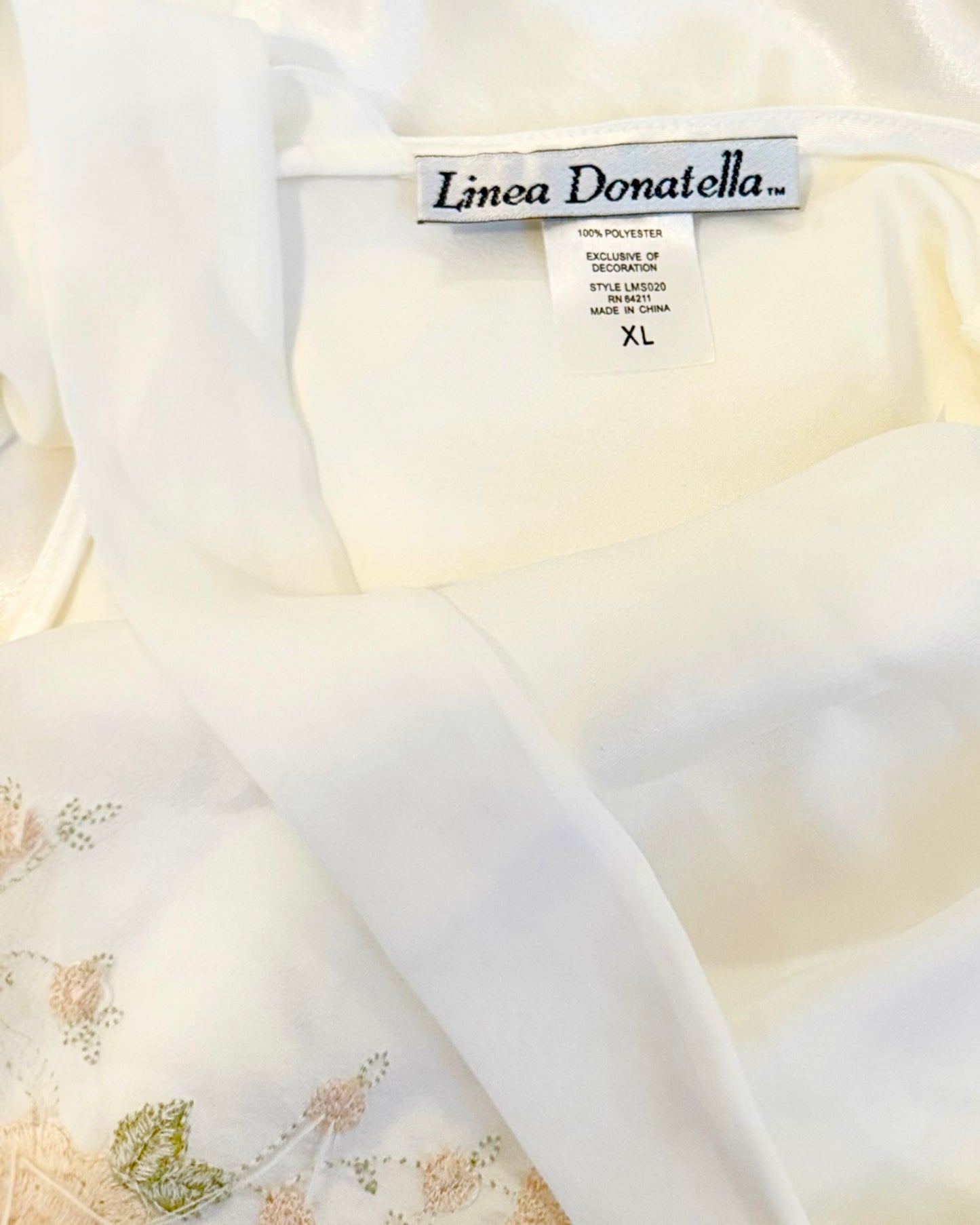 Embroidered Satin Chiffon Nightgown Slip (XL)