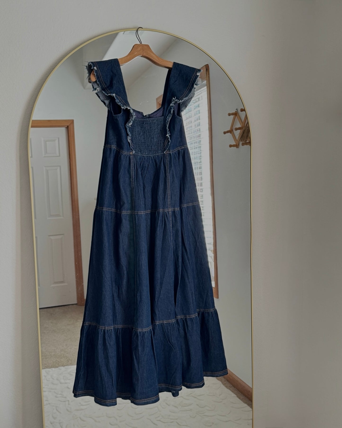 Flutter-Sleeve Denim Buttondown Dress (S)