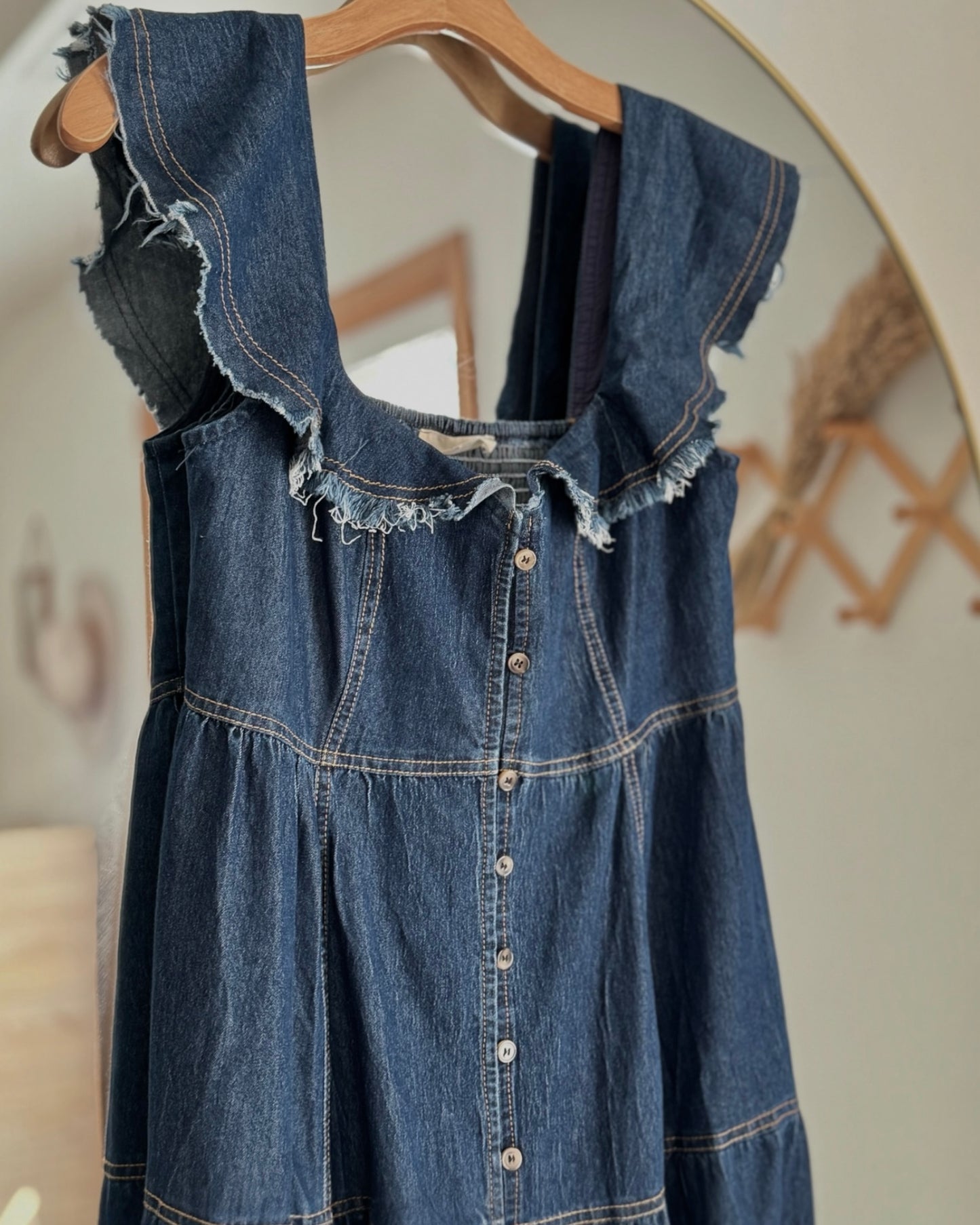 Flutter-Sleeve Denim Buttondown Dress (S)
