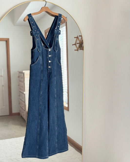 Denim Wide Leg Overalls/Jumpsuit (S)