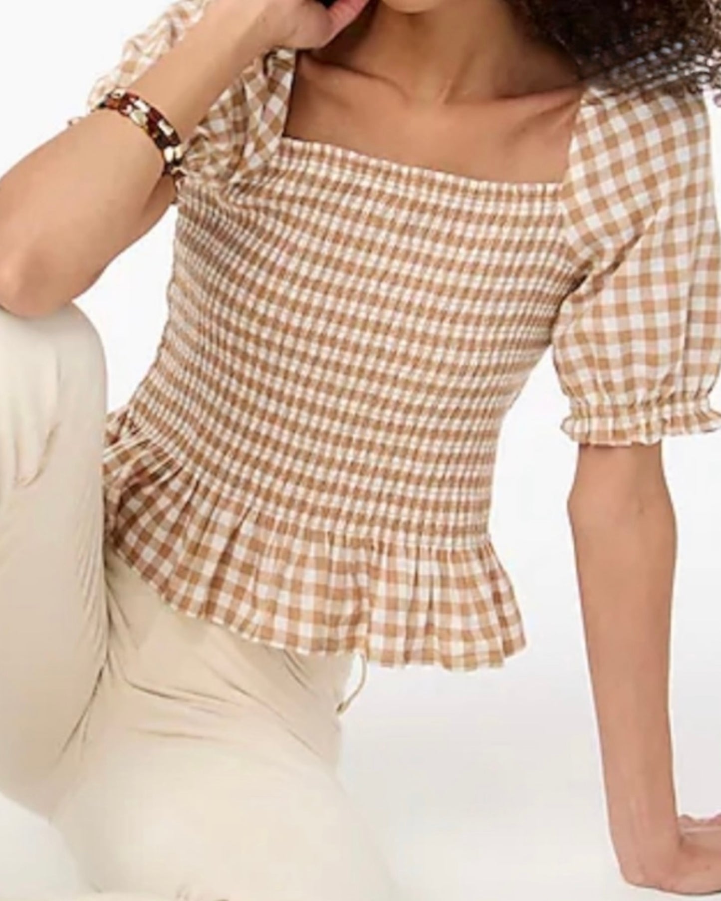 Gingham Puff-Sleeved Top (S/M)
