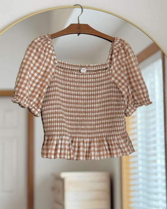 Gingham Puff-Sleeved Top (S/M)