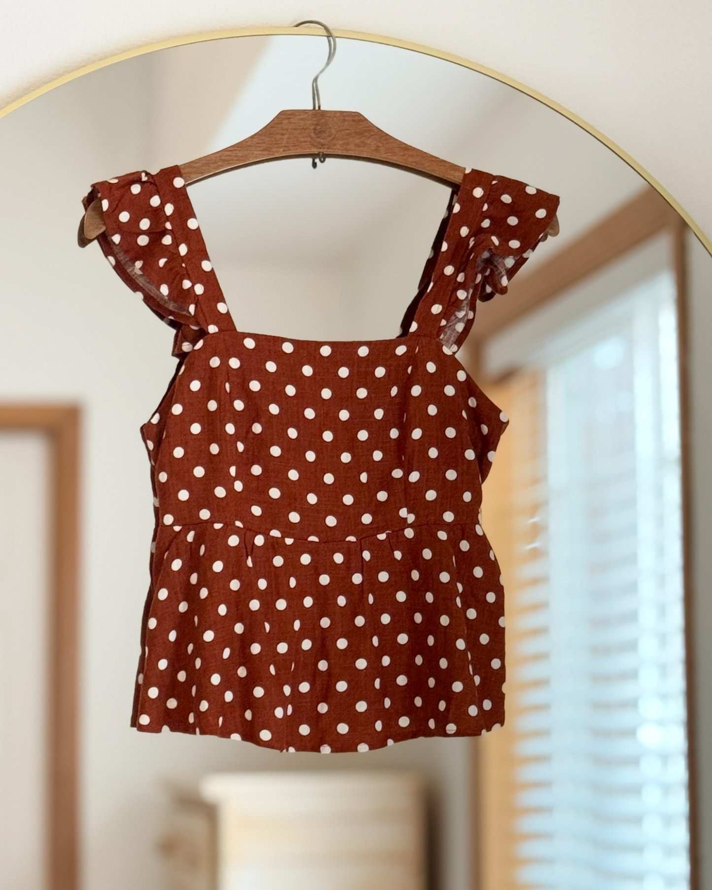Polka Dot Peplum Linen Blend Tank Top (S)