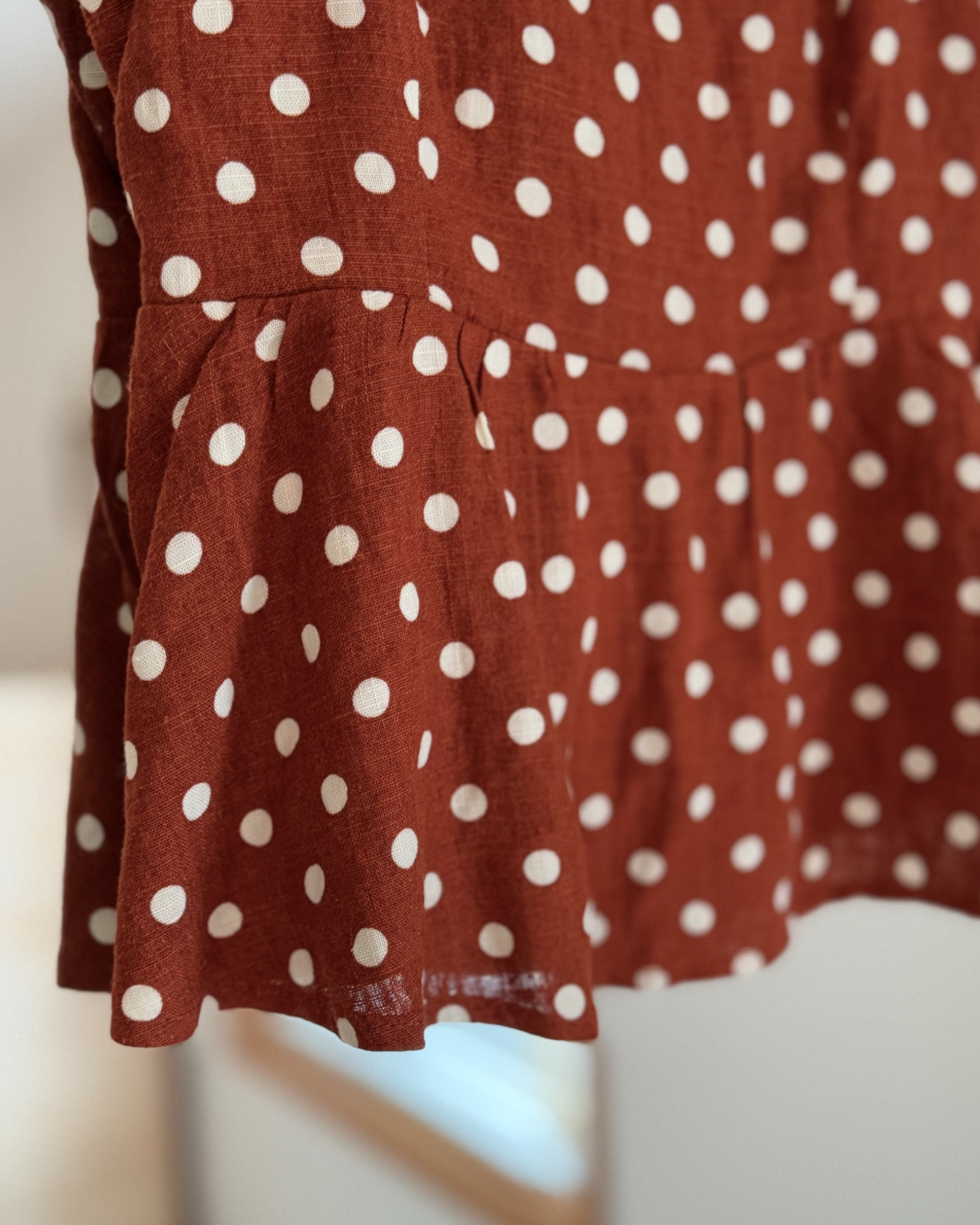 Polka Dot Peplum Linen Blend Tank Top (S)